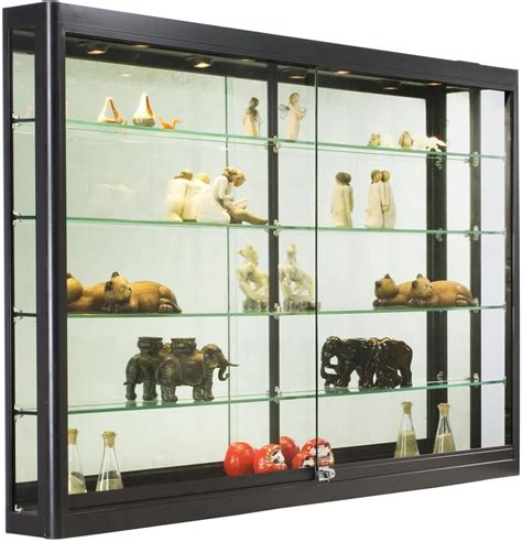 Wall Mounted Tempered Glass And Black Aluminum Display Case 60 X 39 1 2 X 6 Inch