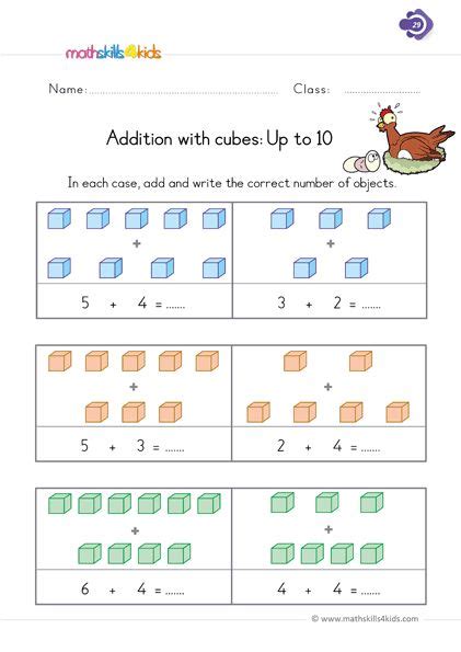 Addition with cubes up to 10 - First Grade Math Worksheets | Math