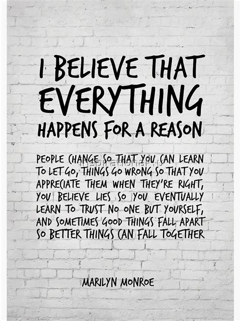 I Believe Everything Happens For A Reason Marilyn Monroe Quote Canvas Print By