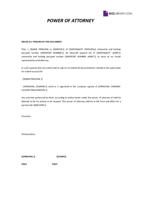 Power Of Attorney Sample Letter