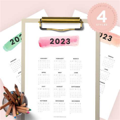 2023 Monday Start Calendar Printable Watercolor Paper Trail Design Riset