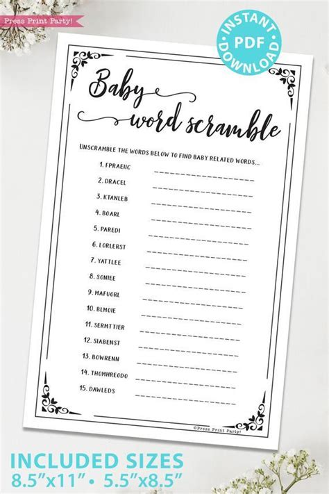A jumble solver is an easy to use jumble word puzzle solver. 11 Rustic Baby Shower Games Printable Package - Press Print Party!
