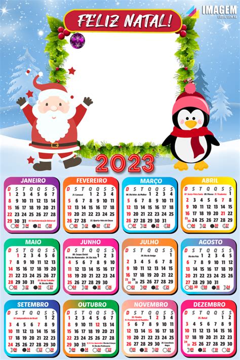 Juntar Fotos Calendário 2023 Pinguim E Papai Noel Feliz Natal Imagem
