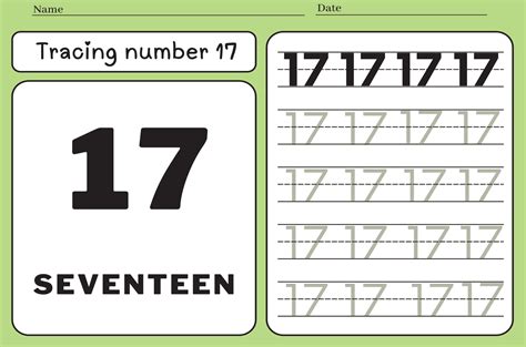 Number 17 Tracing Practice Worksheet For Kids Learning To Count And