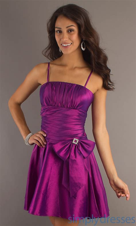 Shirred Bodice Short Party Dress With Waistline Bow Si P8033 Prom