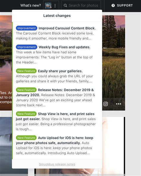 New “whats New” Release Notes Visible Within Smugmug — Digital Grin