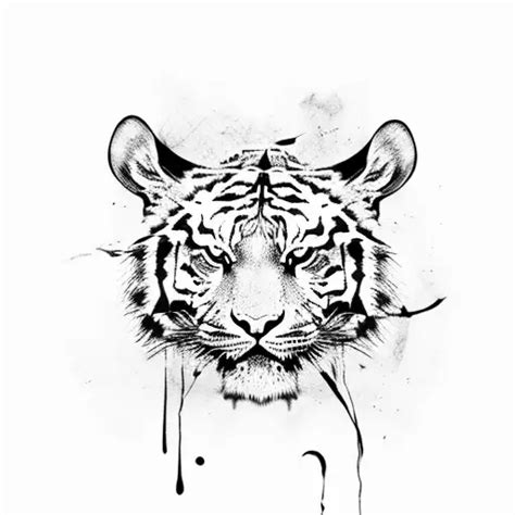 Blackwork A Fierce Tiger Surrounded By Abstract Tattoo Idea