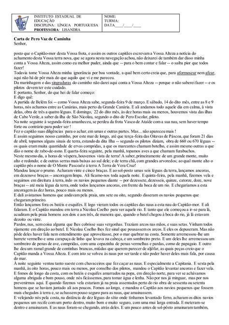 Carta De Pero Vaz De Caminha Completa Pdf