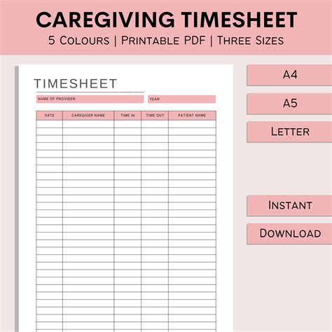 Caregiver Employee Timesheet Health Care Hours Worked Home Health Nurse