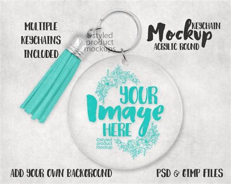 Download Clear acrylic round keychain with tassel Mockup Add your own | Etsy | Free psd mockups templates ...
