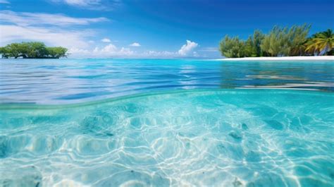 premium ai image beautiful tropical beach resort with white sand blue sky calm ocean