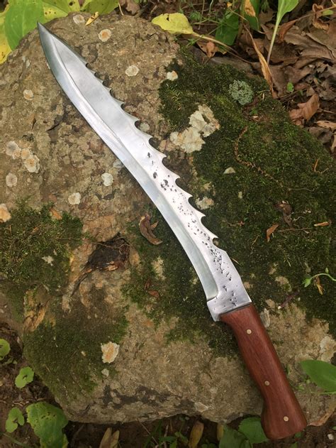 Hand Forged Serrated Kukri Sword With Oak Wood Handle Etsy