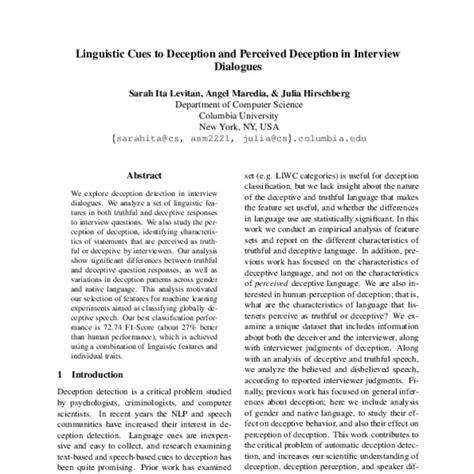 linguistic cues to deception and perceived deception in interview dialogues acl anthology