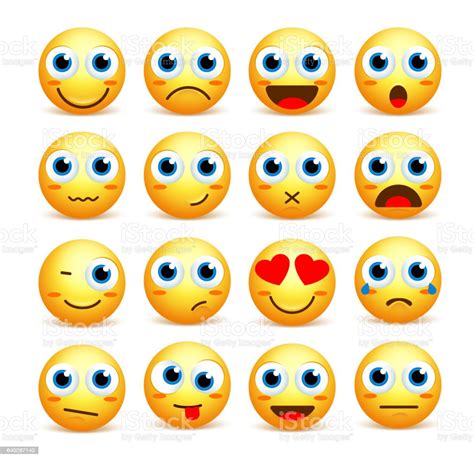 Smiley Face Vector Set Of Emoticons And Icons In Yellow Stock