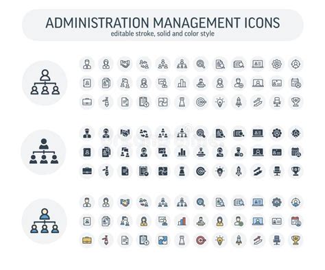 Vector Editable Stroke Solid Color Style Icons Set Business And