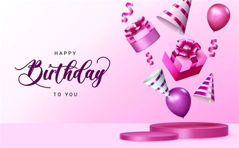 Happy Birthday Vector Banner Design Happy Birthday To You Text In Pink