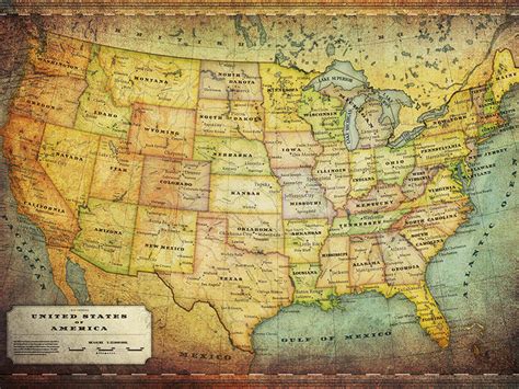 Usa Map Print American Map Vintage Map Print Old Map Antique Etsy