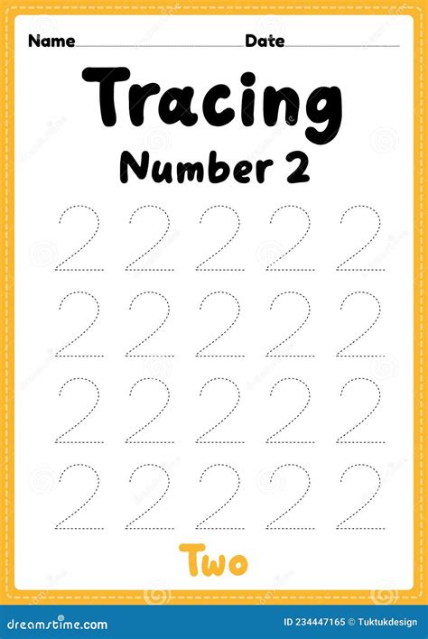 Tracing Number 2 Worksheet For Kindergarten Preschool And Montessori