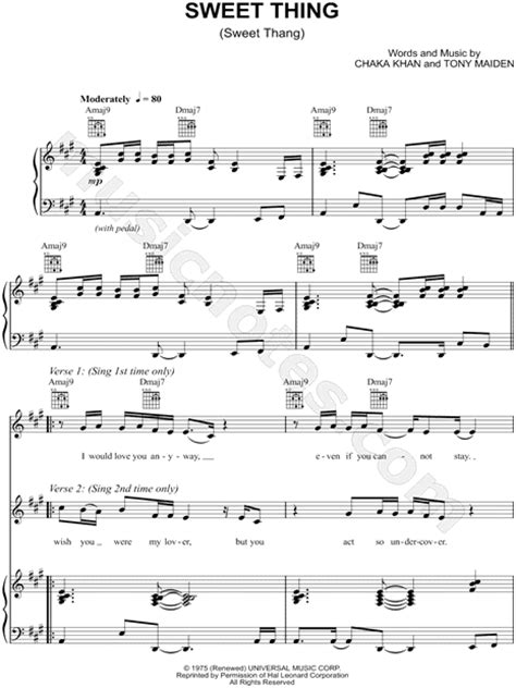 Check spelling or type a new query. Rufus & Chaka Khan "Sweet Thing" Sheet Music in A Major ...