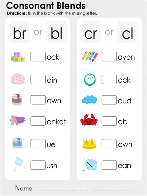 Free, printable collection of consonant blend worksheets for use at home or in the classroom. Consonant Blends - br, bl, cr, cl - KidsPressMagazine.com