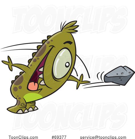 Cartoon Monster Throwing A Rock By Ron Leishman