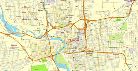 Columbus Map Ohio Exact Vector Cityplan Map V2311