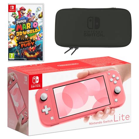 Nintendo Switch Lite Coral Super Mario 3d World Bowsers Fury Pack