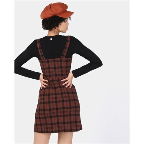 Check Button Front Pinafore Mini Dress Brown New Look South Africa