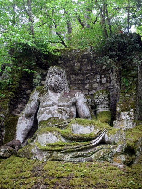 Sculptures of gods in the sacred forest. Bomarzo, Il Parco dei Mostri