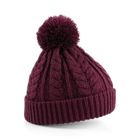 New Beechfield Unisex Cable Knit Snowstar Winter Beanie Bobble Hat In 4