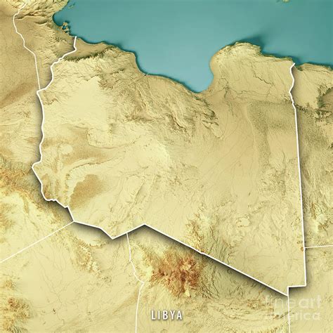 Libya 3d Render Topographic Map Color Border Digital Art By Frank
