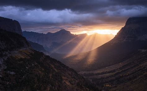 Nature Landscape Sun Rays Mountain Clouds Forest Valley Sunrise