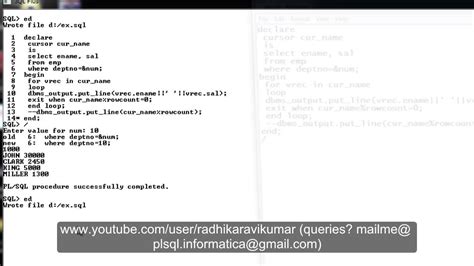 Pl Sql Cursors Using For Loop Youtube