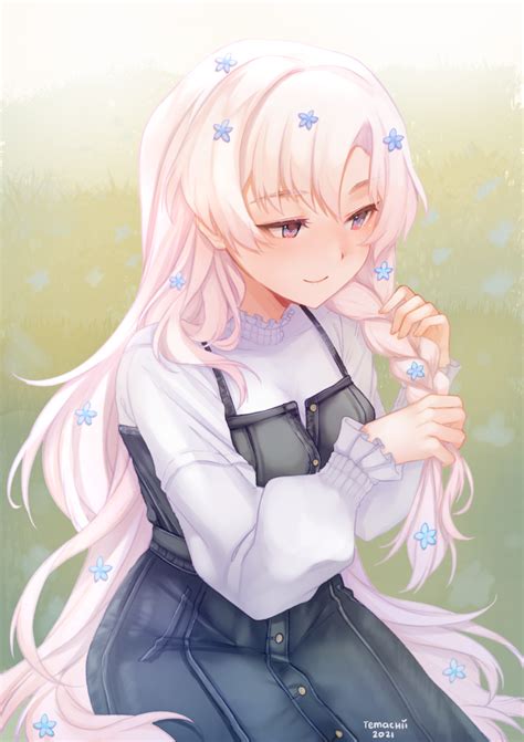 Safebooru 1girl Blue Eyes Blue Flower Braiding Hair Closed Mouth Commentary Dated English