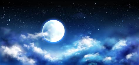 Free Vector Full Moon In Night Sky With Stars And Clouds Scene