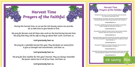 Harvest Time Prayers Of The Faithful Print Out Twinkl