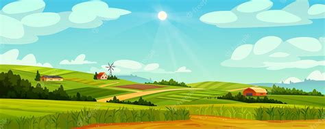 Premium Vector Rural Landscape With Farm Houses Windmills Barns