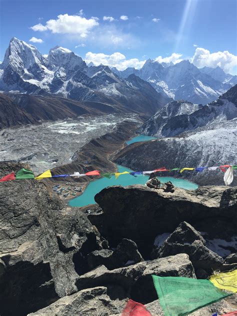 The Beautiful View Down To The Glacial Lakes From The Summit Of Gokyo