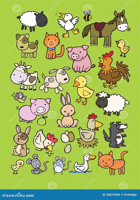 Collection Of Cute Farm Animal Cartoons Stock Illustration