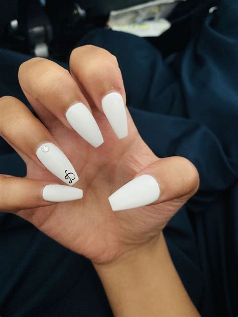 Coffin White Acrylic Nails With Boyfriend Initial Pink Acrylic Nails