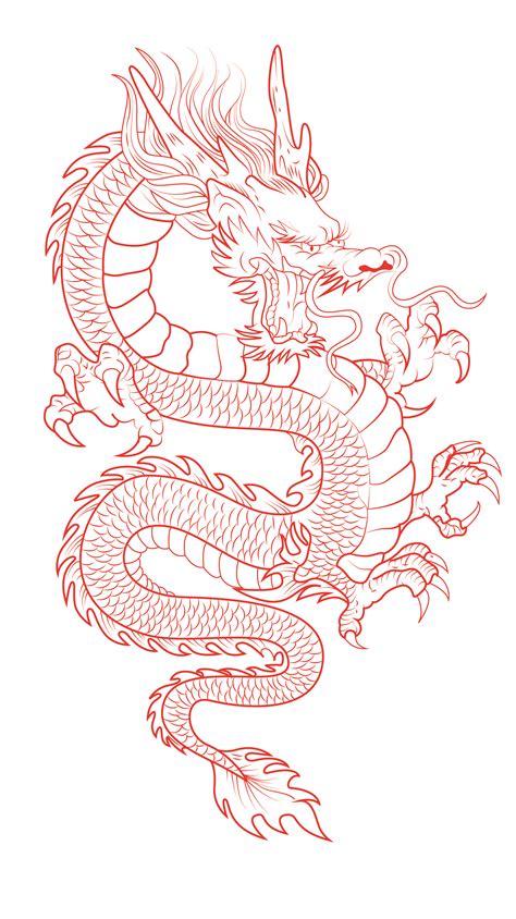 Ilustración De Dragón En Color Rojo Dragon Tattoo Stencil Dragon