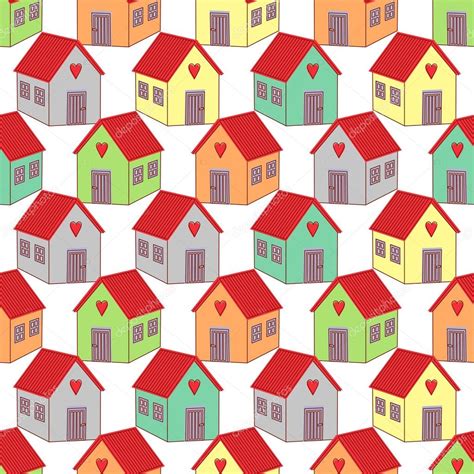 Seamless Background With Colorful Houses Home Sweet Home Vector
