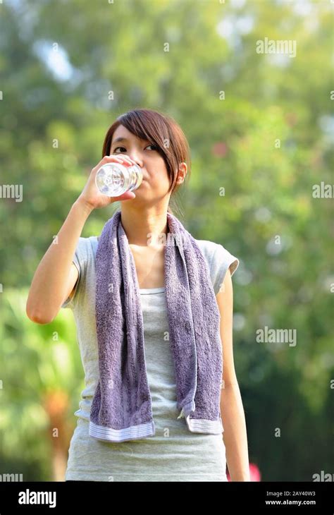 Woman Drink Water After Sport Stock Photo Alamy