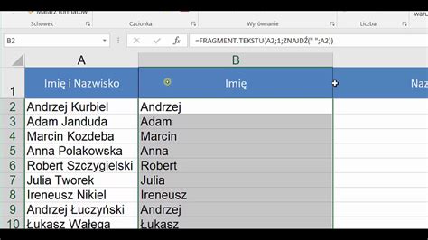 Excel Jak Wydoby Z Kom Rki Imi I Nazwisko Podzia Tekstu W Excelu Youtube