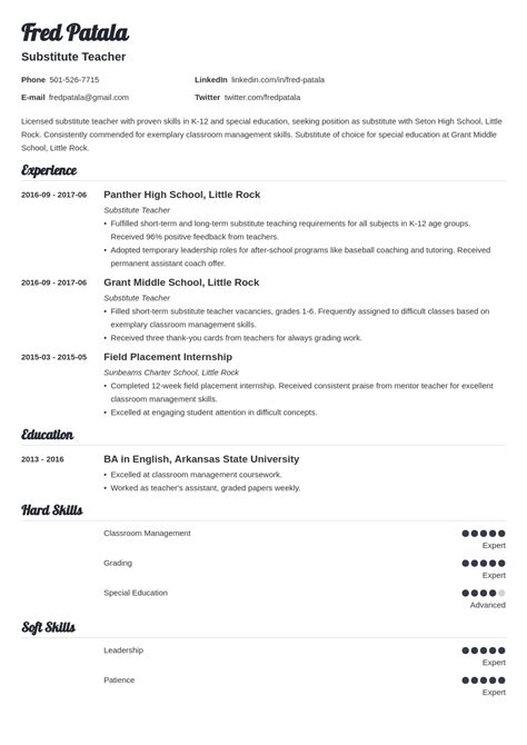 Substitute Teacher Resume Samples Guide And Template