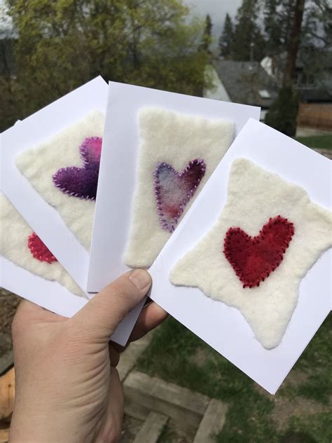 Wet Felted And Stitched Heart Cards Made With 100 Hand Dyed Etsy
