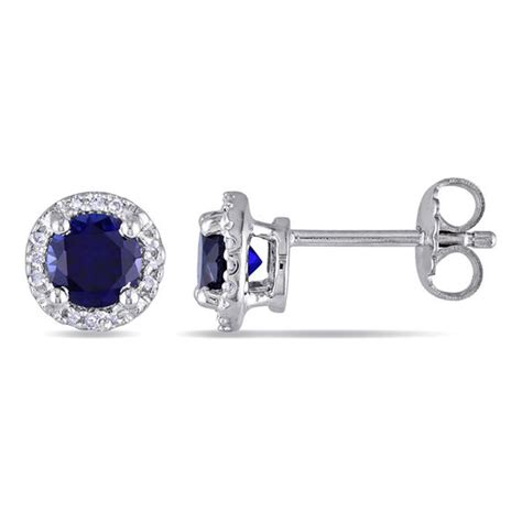5 0mm Lab Created Blue Sapphire And Diamond Accent Frame Stud Earrings