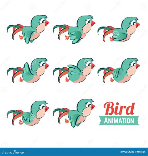 Key Frames Animation Of Bird Flying Cartoon Zoo Vector Illustration