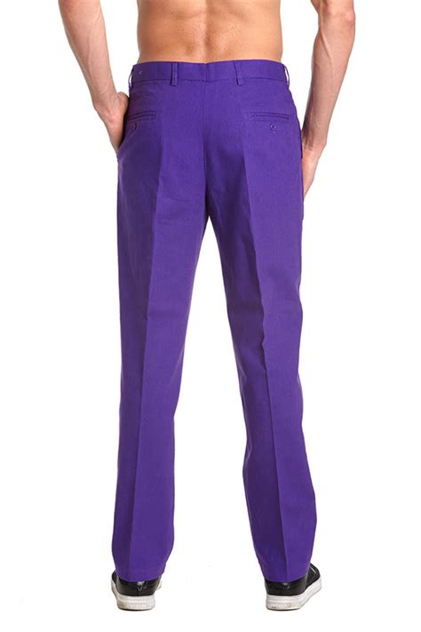 Purple Linen Dress Pants For Men Solid Color Pants
