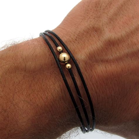 Black Leather Cord Bracelet For Men Adjustable Cuff Bracelet For Men